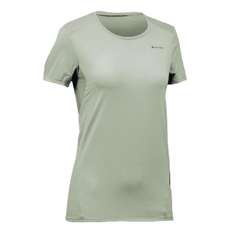 Women's Decathlon Mountain Walking Short-sleeved Mh100 T-Shirt Green | ZAS901372