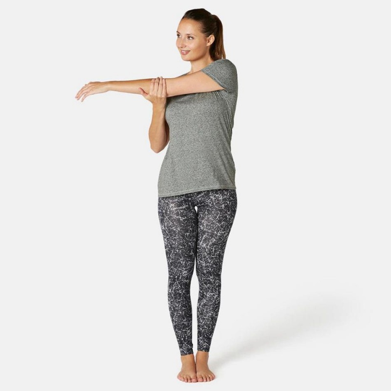 Women's Decathlon Pilates And Gentle Gym Regular-fit Sport 500 T-Shirt Grey | PCY830742