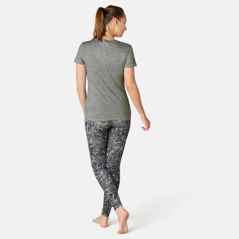 Women's Decathlon Pilates And Gentle Gym Regular-fit Sport 500 T-Shirt Grey | PCY830742