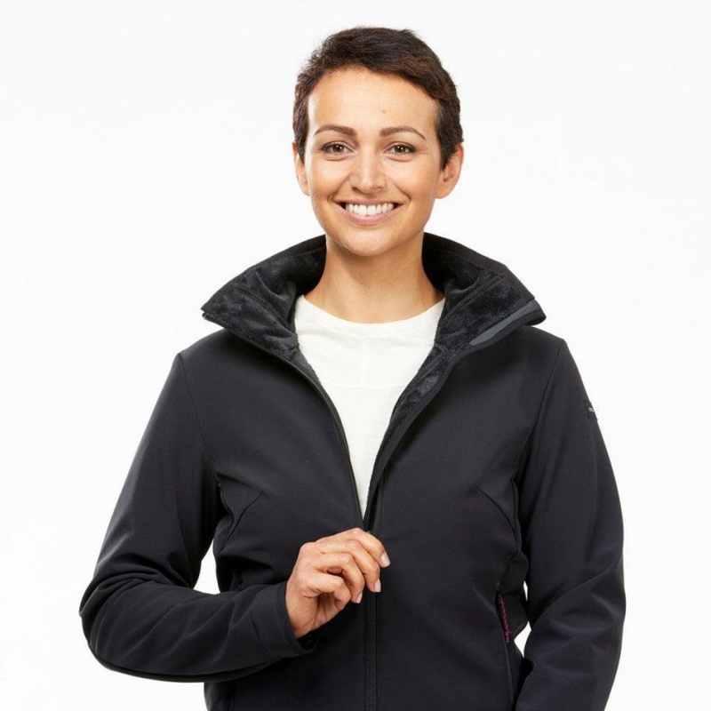 Women's Decathlon Windbreaker Softshell Warm – Mt100 Jacket Black | WYO168749